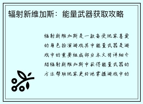 辐射新维加斯：能量武器获取攻略