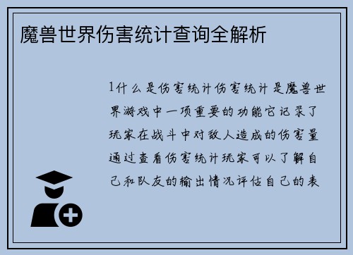 魔兽世界伤害统计查询全解析
